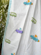 Little Cars Handblock Printed Reversible Kids Cotton Blanket