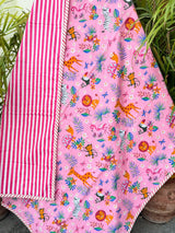 Pink Jungle Animals Reversible Kids Cotton Blanket