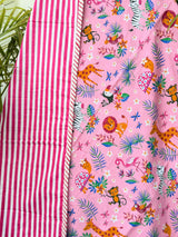 Pink Jungle Animals Reversible Kids Cotton Blanket