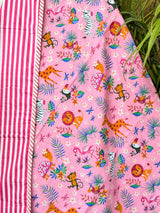 Pink Jungle Animals Reversible Kids Cotton Blanket