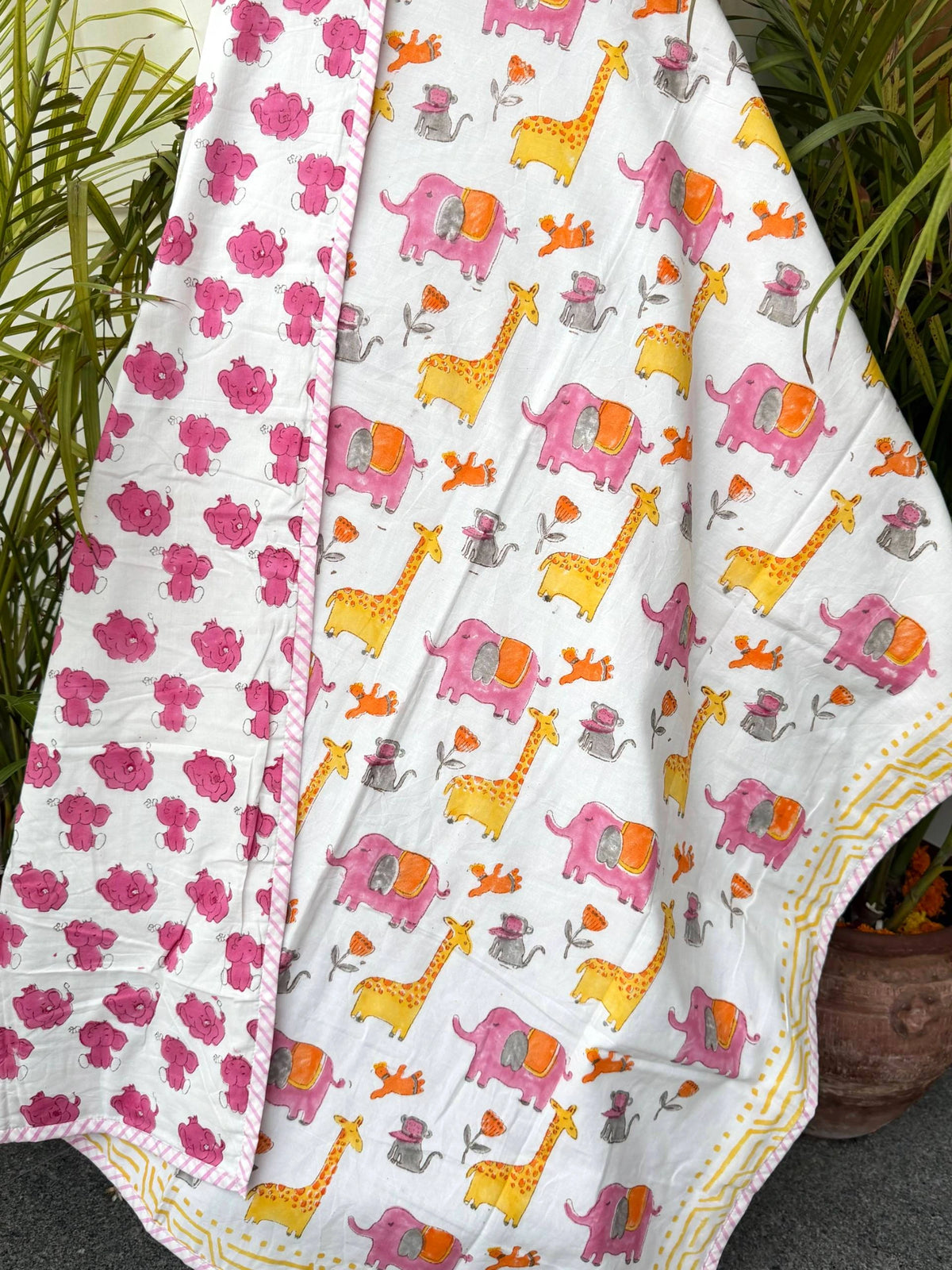 Jungle Friends Handblock Printed Reversible Kids Cotton Blanket