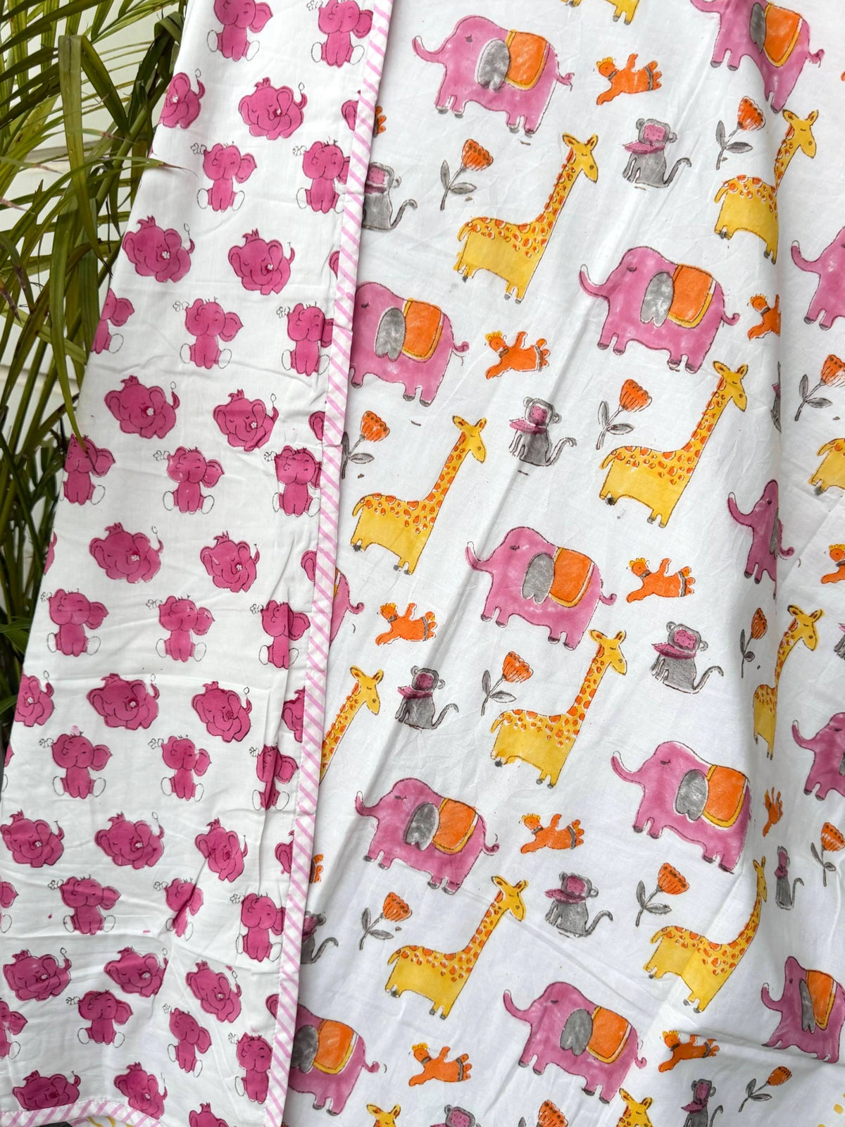 Jungle Friends Handblock Printed Reversible Kids Cotton Blanket