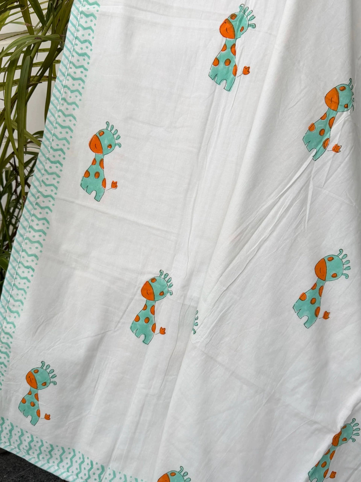 White Giraffe Handblock Printed Reversible Kids Cotton Blanket