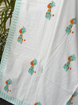White Giraffe Handblock Printed Reversible Kids Cotton Blanket