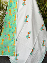 White Giraffe Handblock Printed Reversible Kids Cotton Blanket