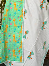 White Giraffe Handblock Printed Reversible Kids Cotton Blanket