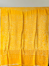 Floral Yellow Pure Gajji Silk Bandhani Saree