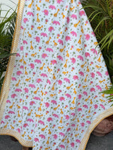 Pink Elephant & Giraffe Printed Reversible Kids Cotton Blanket