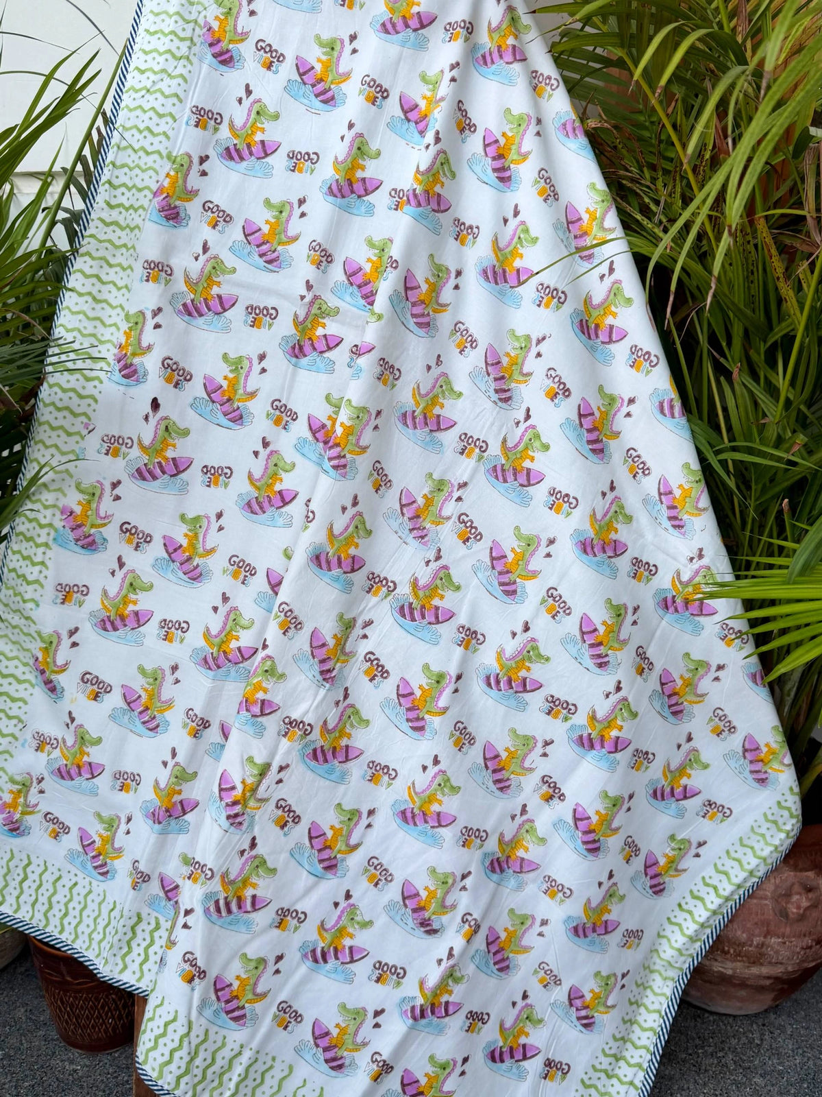 Crocodile Printed Reversible Kids Cotton Blanket