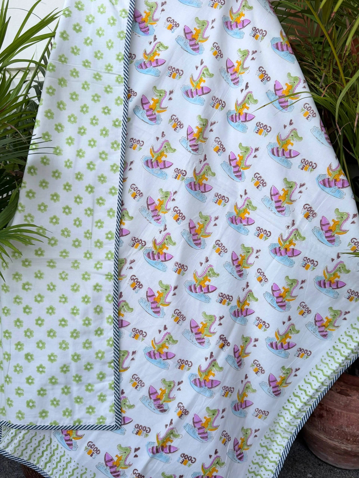 Crocodile Printed Reversible Kids Cotton Blanket