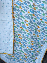 Blue & Multicolour Car Print Reversible Kids Cotton Blanket