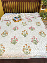 Floral HandBlock Printed Mulmul Reversible King Size Quilt
