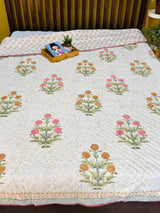 Floral HandBlock Printed Mulmul Reversible King Size Quilt
