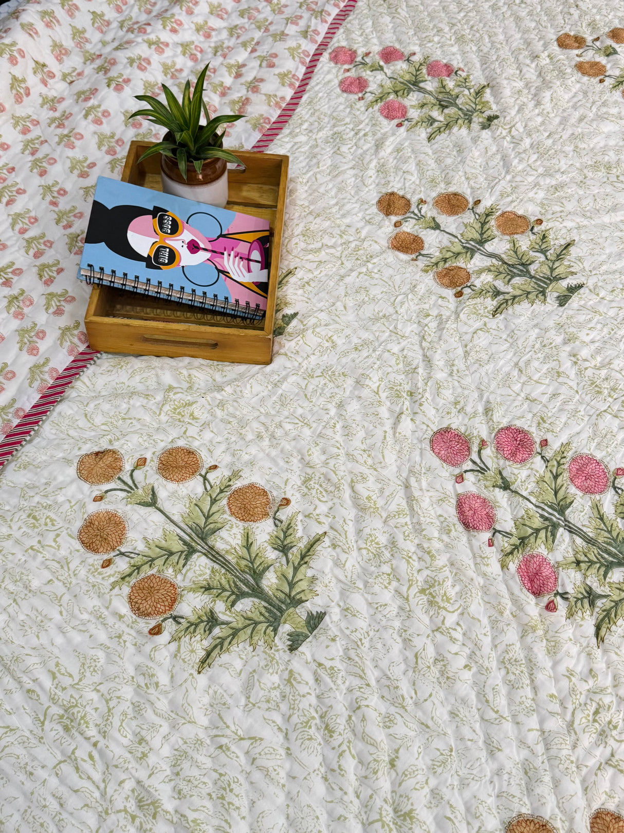 Floral HandBlock Printed Mulmul Reversible King Size Quilt