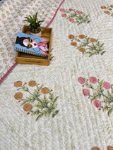 Floral HandBlock Printed Mulmul Reversible King Size Quilt