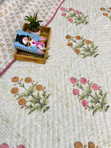 Floral HandBlock Printed Mulmul Reversible King Size Quilt