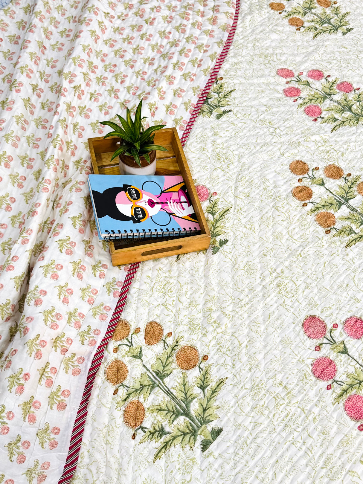 Floral HandBlock Printed Mulmul Reversible King Size Quilt