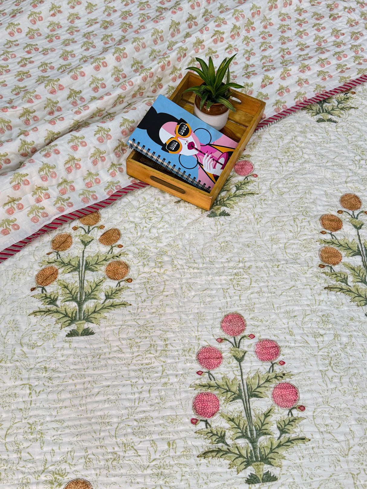 Floral HandBlock Printed Mulmul Reversible King Size Quilt