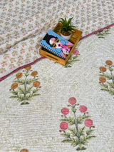 Floral HandBlock Printed Mulmul Reversible King Size Quilt
