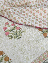 Floral HandBlock Printed Mulmul Reversible King Size Quilt