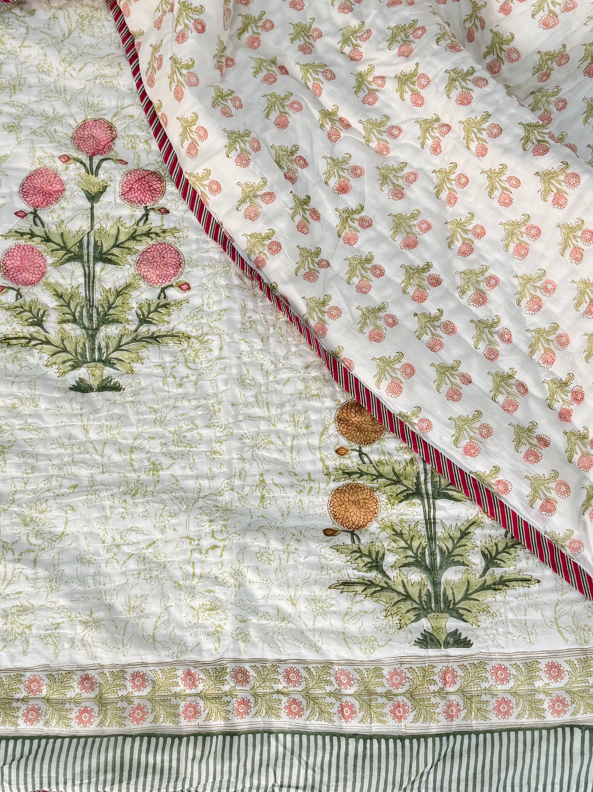 Floral HandBlock Printed Mulmul Reversible King Size Quilt