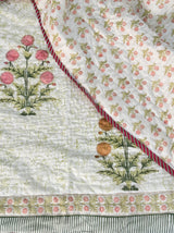 Floral HandBlock Printed Mulmul Reversible King Size Quilt