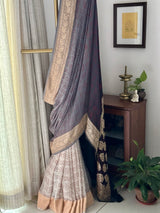 Multicolored Pure Banarsi Georgette Bandhani Saree In Off White and Black