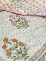 Floral HandBlock Printed Mulmul Reversible King Size Quilt