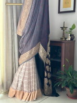 Multicolored Pure Banarsi Georgette Bandhani Saree In Off White and Black