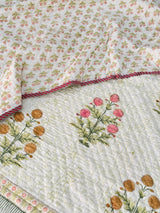 Floral HandBlock Printed Mulmul Reversible King Size Quilt