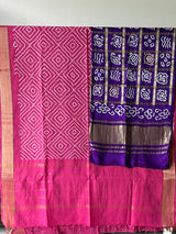 Mangalagiri Cotton Pink Bandhani Saree clubbed with Gajji Silk Blouse Piece