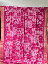 Mangalagiri Cotton Pink Bandhani Saree clubbed with Gajji Silk Blouse Piece