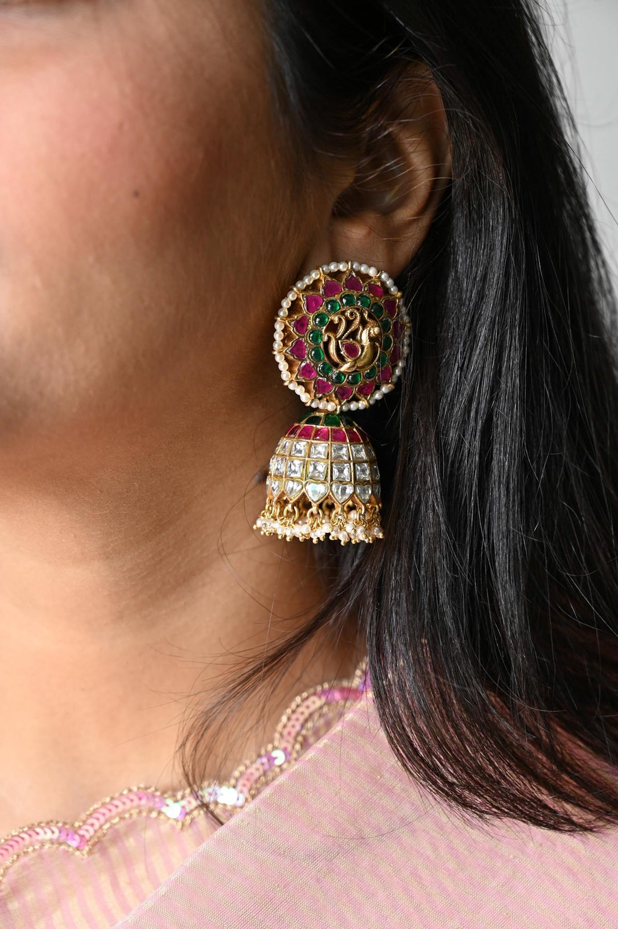 Handcrafted 92.5 Silver Kundan Jhumkis