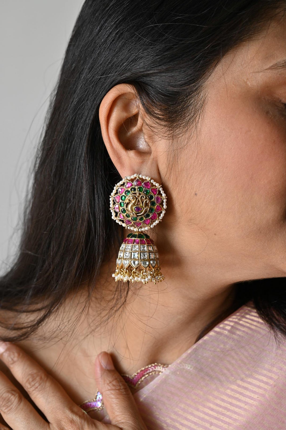 Handcrafted 92.5 Silver Kundan Jhumkis