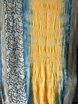 Dual Shade Blue and Yellow Exclusive Handloom Pure Banarsi Georgette Bandhani Saree