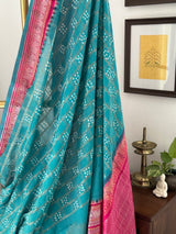 Kuppaddam Pattu (Cotton Silk) Bandhani Saree in Turquoise Colour