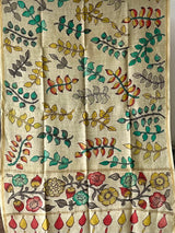 Beige Chanderi Cotton Silk Floral Kalamkari Dupatta