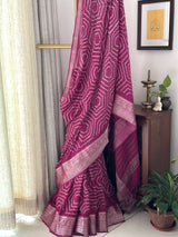 Mangalagiri Cotton Silk Bandhani Saree in Wine Colour