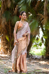 Handloom Tissue Silk Saree Accentuated with Handcrafted Border