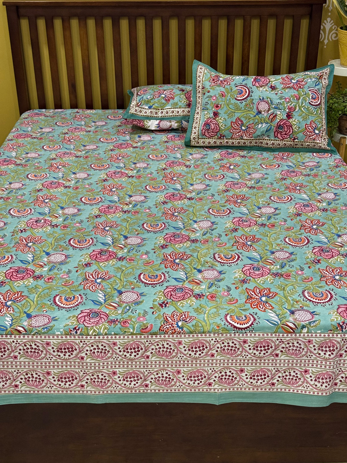 Refined Botanical Blockprint Cotton Bedsheet