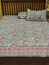 Refined Botanical Blockprint Cotton Bedsheet