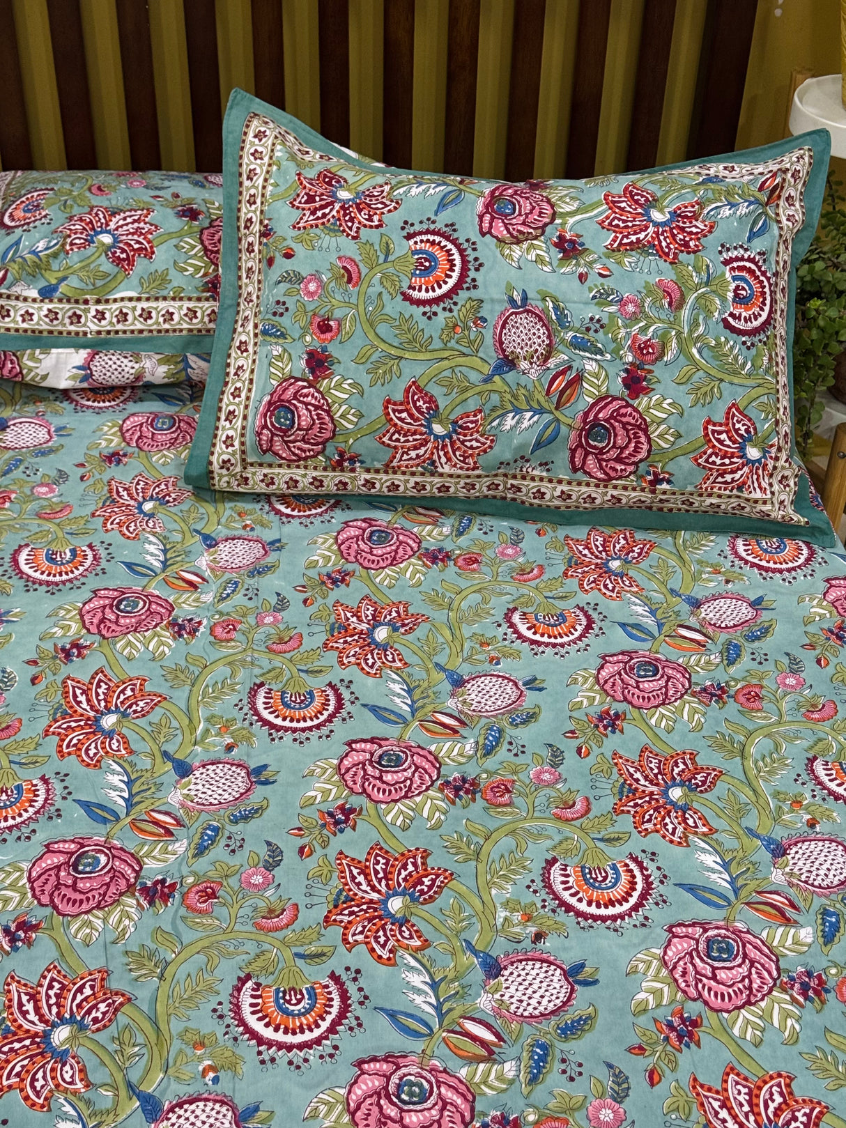 Refined Botanical Blockprint Cotton Bedsheet