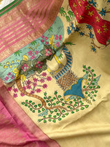 Japanese Theme Pure Silk Kanchipattu Kalamkari Saree