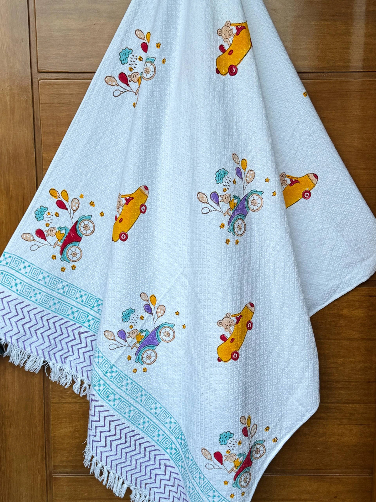 Teddy Cars & Balloons Kids Towel Cotton Jacquard Weave