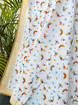 Rainbow Unicorn & Stars Handblock Printed Kids Cotton Blanket