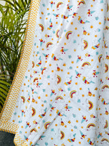 Rainbow Unicorn & Stars Handblock Printed Kids Cotton Dohar