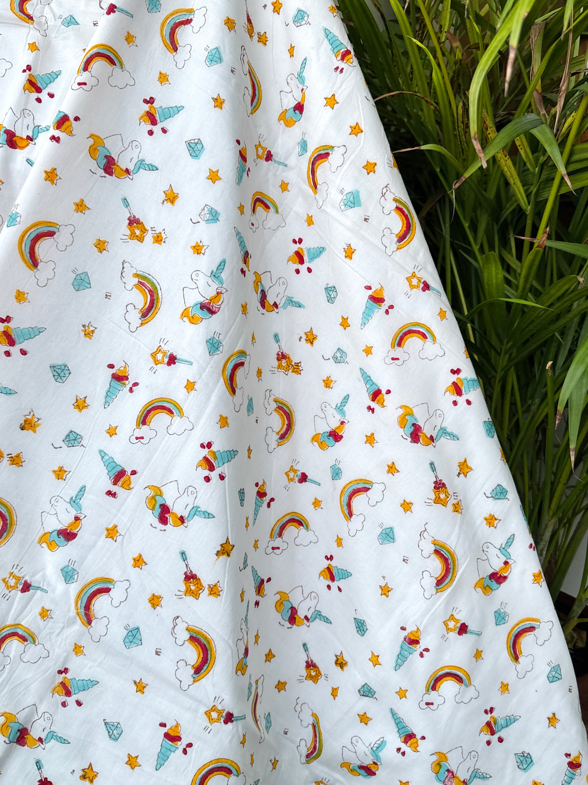 Rainbow Unicorn & Stars Handblock Printed Kids Cotton Dohar