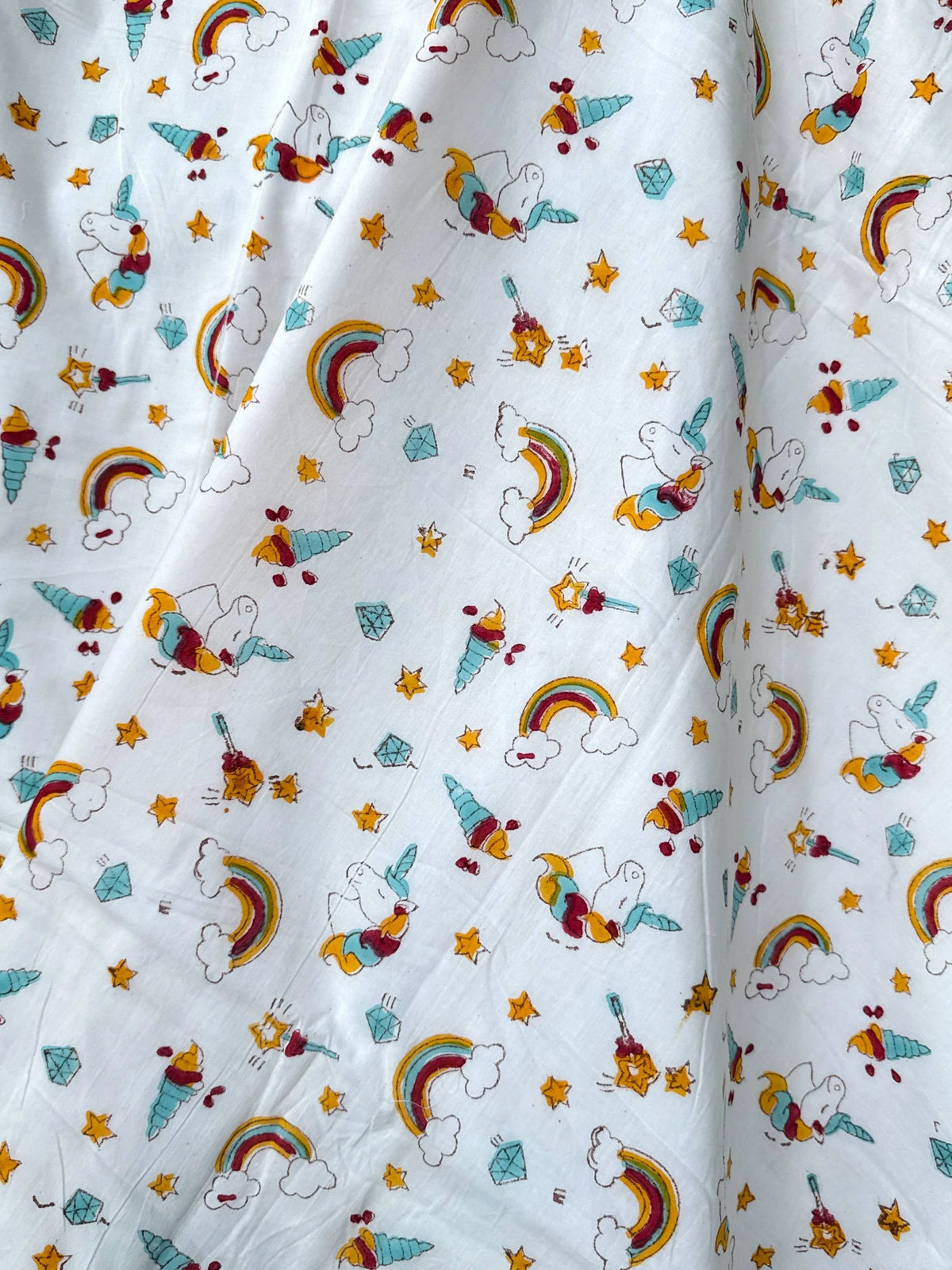 Rainbow Unicorn & Stars Handblock Printed Kids Cotton Blanket
