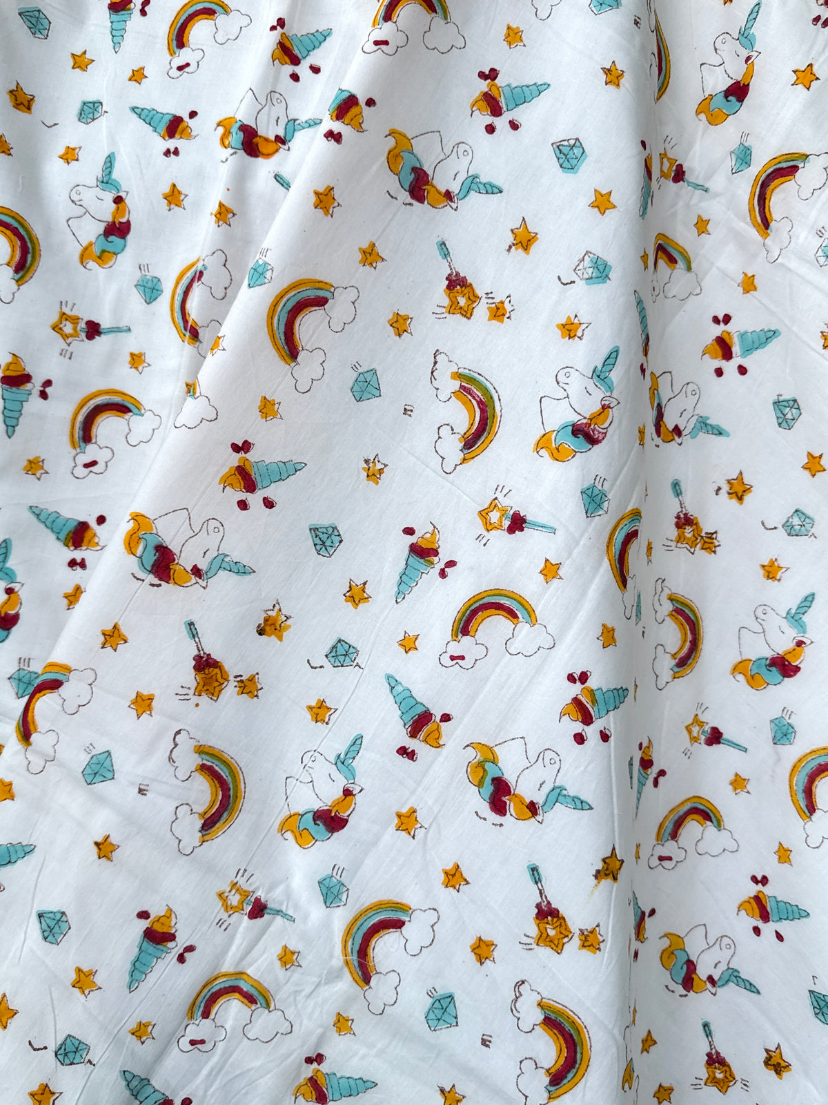Rainbow Unicorn & Stars Handblock Printed Kids Cotton Dohar
