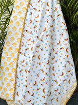 Rainbow Unicorn & Stars Handblock Printed Kids Cotton Blanket